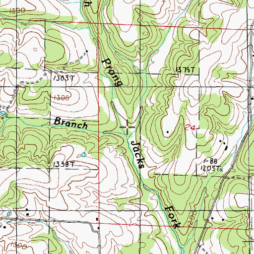 Topographic Map of Harmon Branch, MO