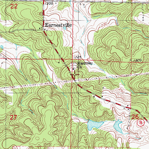 Topographic Map of Harmony Church, MO