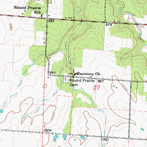 Topographic Map of Harmony Church, MO