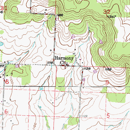 Topographic Map of Harmony Church, MO