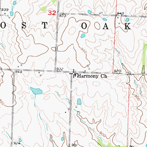 Topographic Map of Harmony Church, MO