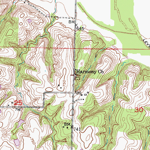 Topographic Map of Harmony Church, MO