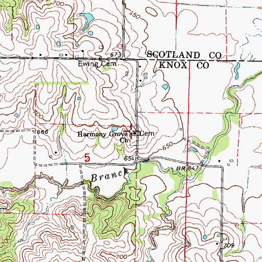 Topographic Map of Harmony Grove Church, MO