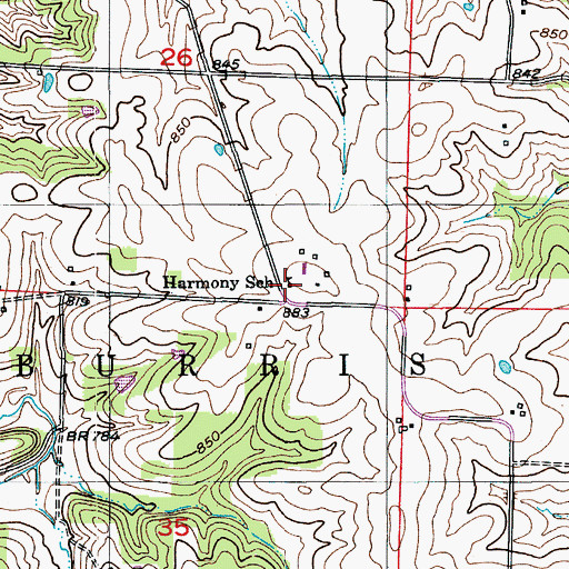 Topographic Map of Harmony School (historical), MO