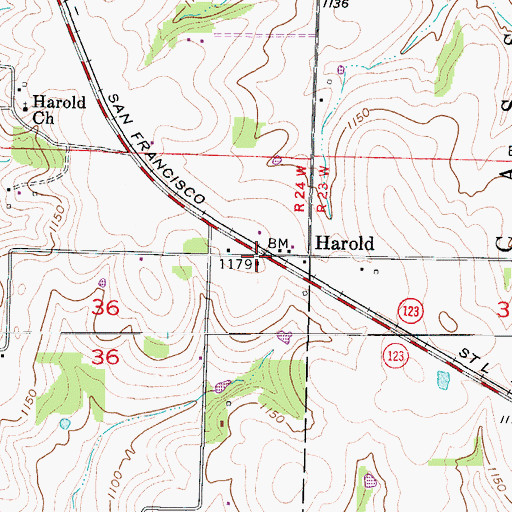 Topographic Map of Harold, MO