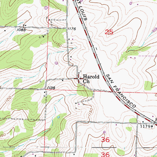 Topographic Map of Harold Church, MO