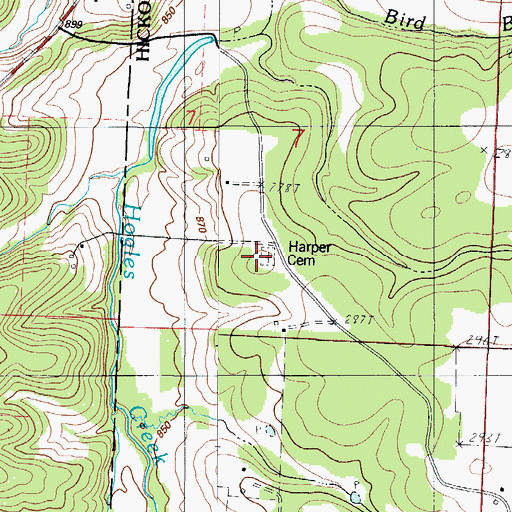 Topographic Map of Harper Cemetery, MO