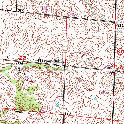 Topographic Map of Harper School, MO