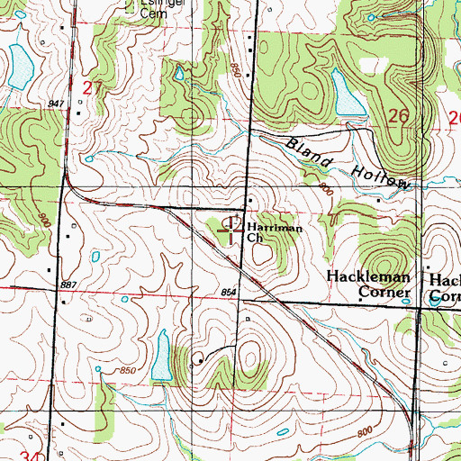 Topographic Map of Harriman Church, MO