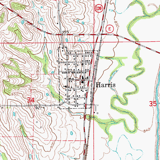 Topographic Map of Harris, MO