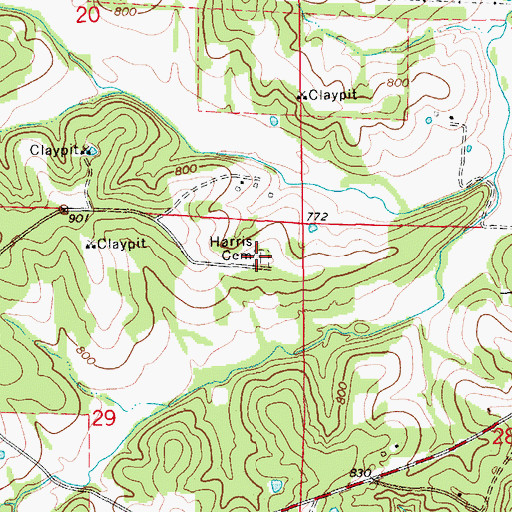 Topographic Map of Harris Cemetery, MO