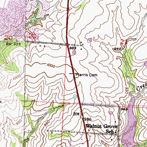 Topographic Map of Harris Cemetery, MO