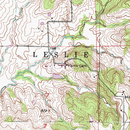 Topographic Map of Harris Cemetery, MO