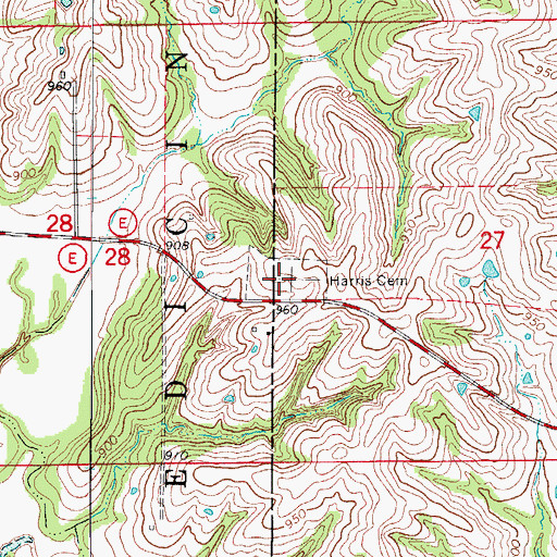 Topographic Map of Harris Cemetery, MO