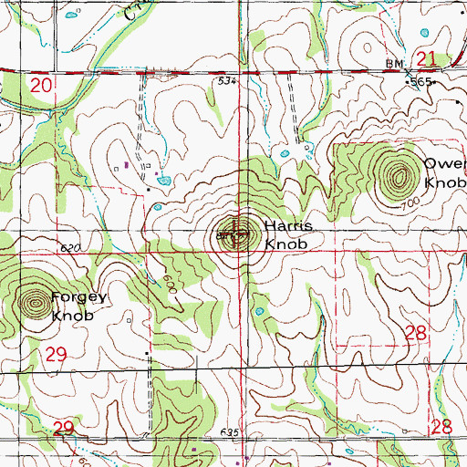Topographic Map of Harris Knob, MO