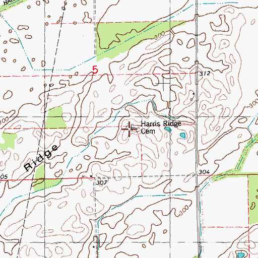 Topographic Map of Harris Ridge Cemetery, MO
