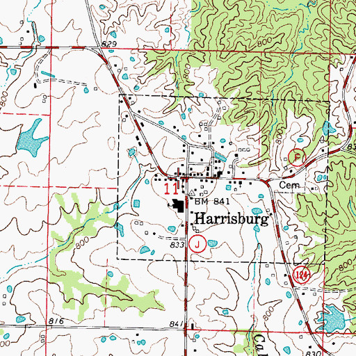 Topographic Map of Harrisburg, MO