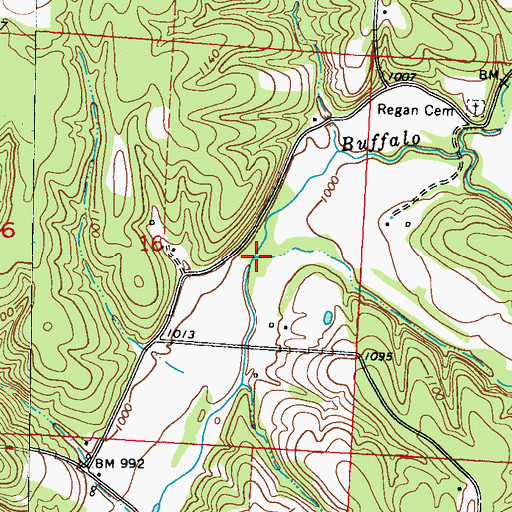 Topographic Map of Harrison Branch, MO