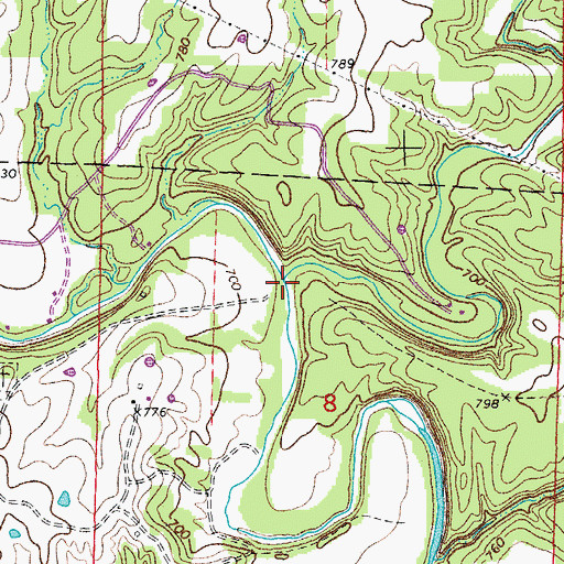 Topographic Map of Harrison Branch, MO