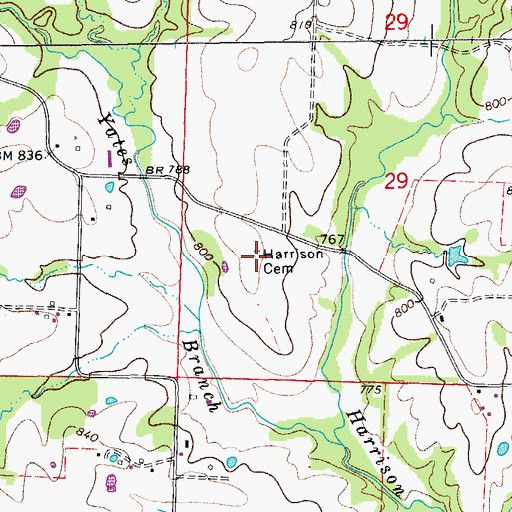 Topographic Map of Harrison Cemetery, MO