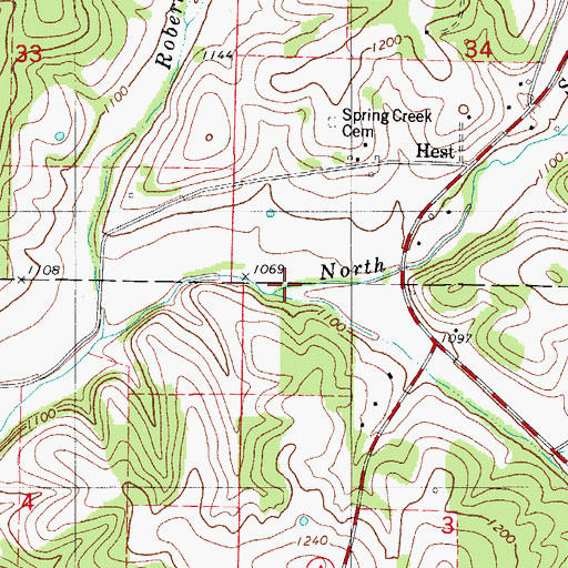 Topographic Map of Hart Branch, MO