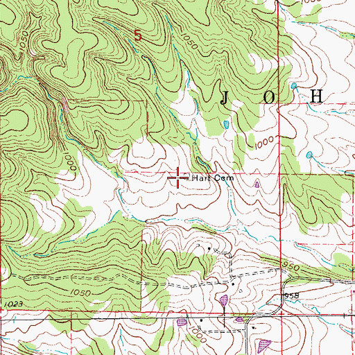 Topographic Map of Hart Cemetery, MO