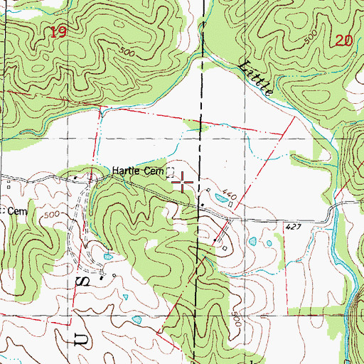 Topographic Map of Hartle Cemetery, MO