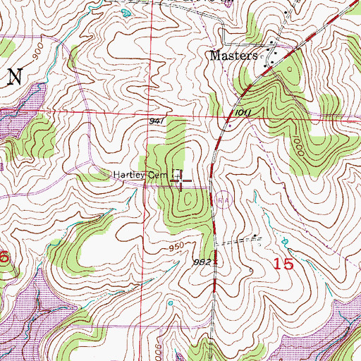 Topographic Map of Hartley Cemetery, MO