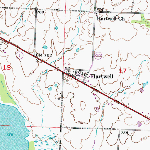 Topographic Map of Hartwell, MO
