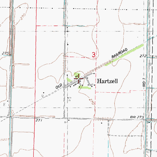 Topographic Map of Hartzell, MO