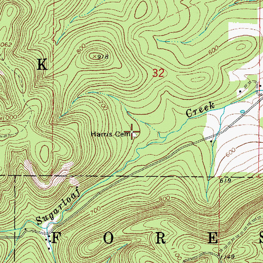 Topographic Map of Harris Cemetery, AR