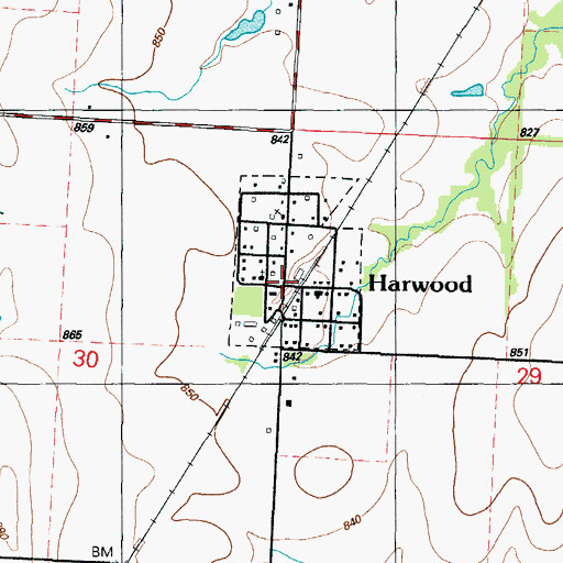 Topographic Map of Harwood, MO