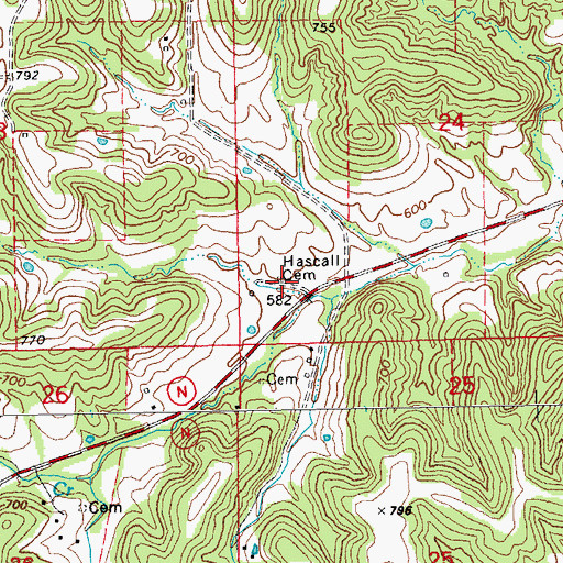 Topographic Map of Hascall Cemetery, MO