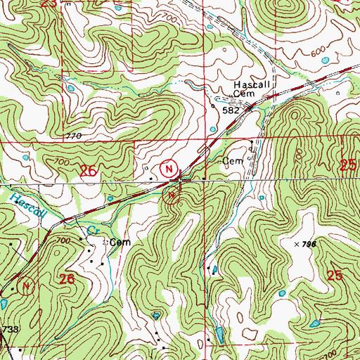 Topographic Map of Hascall Creek, MO