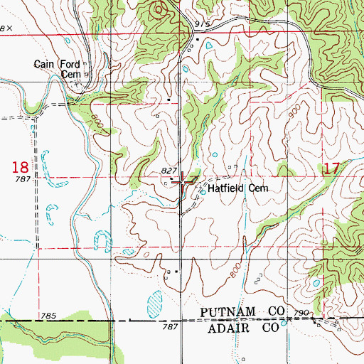 Topographic Map of Hatfield Cemetery, MO