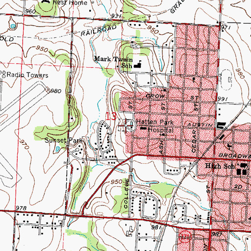 Topographic Map of Hatten Park, MO
