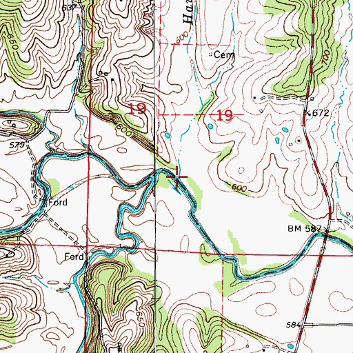 Topographic Map of Hauck Branch, MO