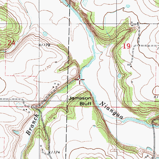 Topographic Map of Hawk Pond Branch, MO
