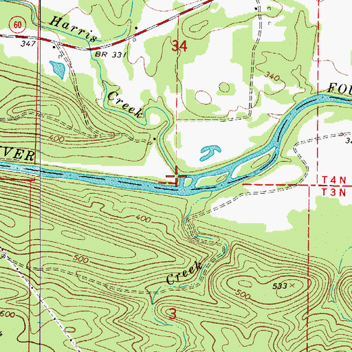 Topographic Map of Harris Creek, AR