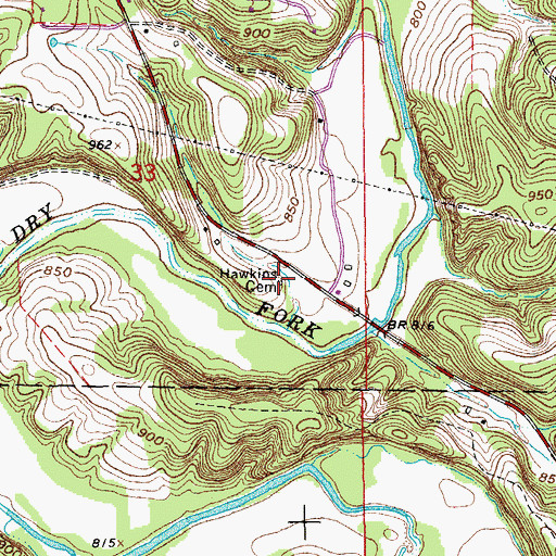 Topographic Map of Hawkins Cemetery, MO