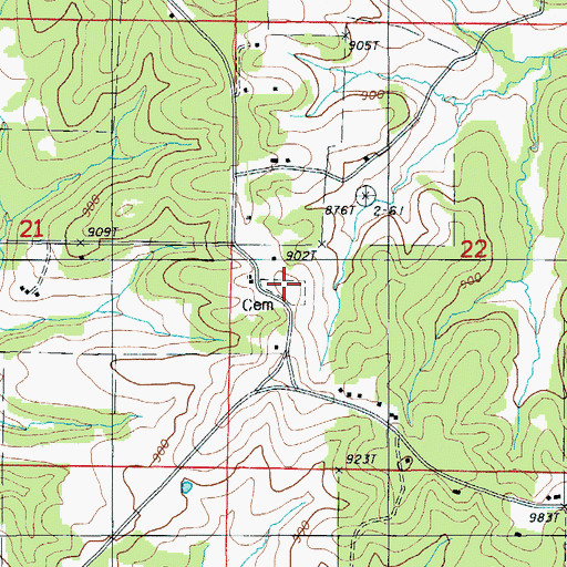 Topographic Map of Hawkins Cemetery, MO