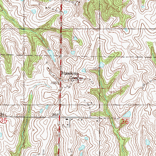 Topographic Map of Hawkins Cemetery, MO