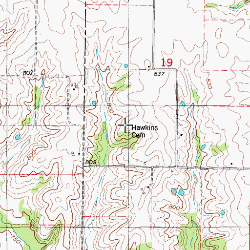Topographic Map of Hawkins Cemetery, MO