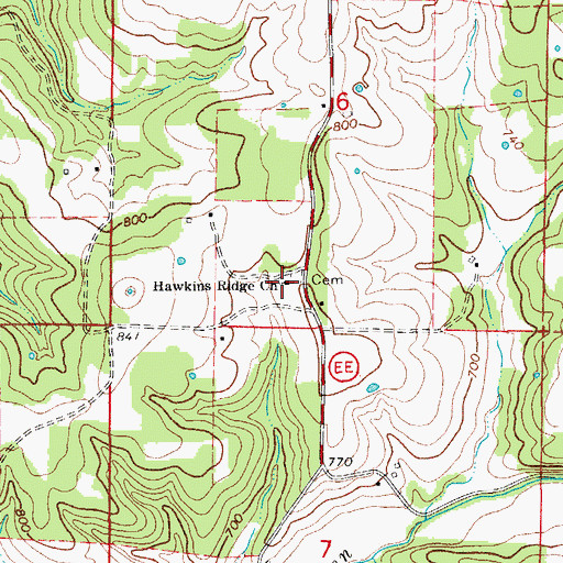 Topographic Map of Hawkins Ridge Church, MO