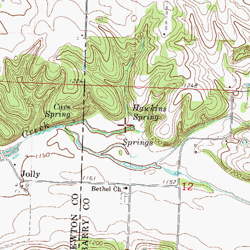 Topographic Map of Hawkins Spring, MO