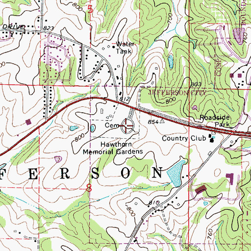 Topographic Map of Hawthorn Memorial Gardens, MO
