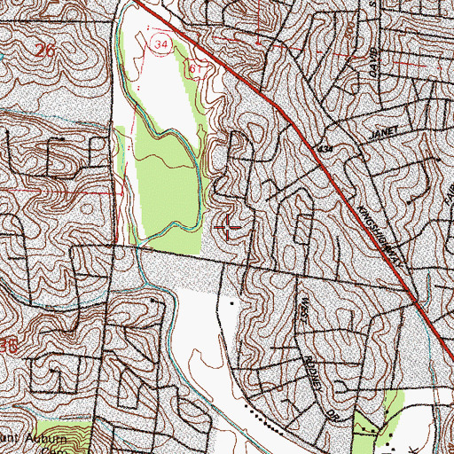 Topographic Map of Hawthorn School, MO