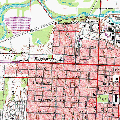 Topographic Map of Hawthorne School (historical), MO