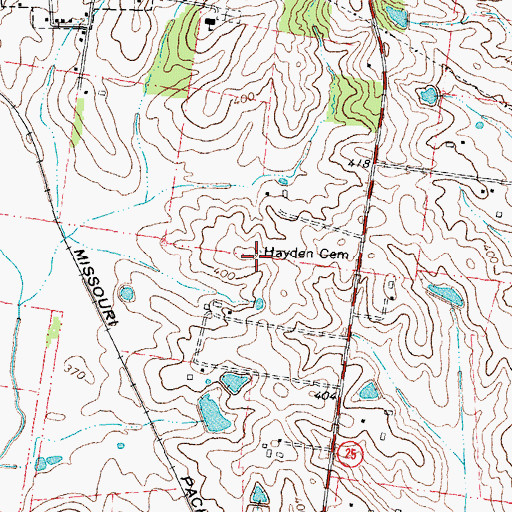Topographic Map of Hayden Cemetery, MO