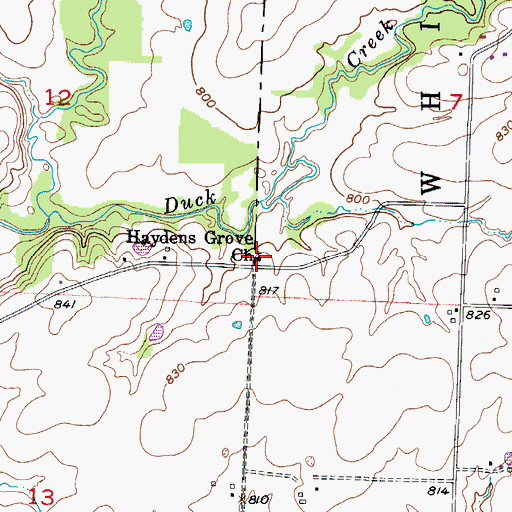 Topographic Map of Haydens Grove Church, MO